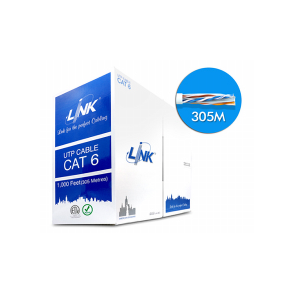 LINK สาย LAN CAT6 UTP (600MHz) w/Cross Filler,23 AWG, LSZH, CMR (305 M) สีขาว รุ่น US-9116